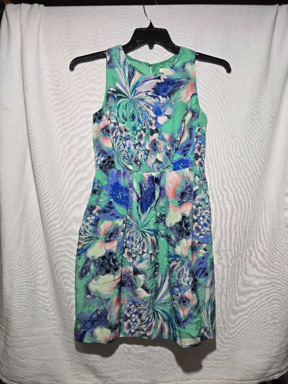 Shoshanna Green Blue Floral Silk Dress Womens Size 2 Sleeveless Cocktail Fit EUC
